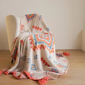 Axyaa Bohemian Knit Sofa Cover & Summer Blanket with Air Conditioning Features