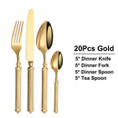 Axyaa Gold Cutlery Set Stainless Steel Mirror Sliver Fork Spoon Western Double Sided Pattern