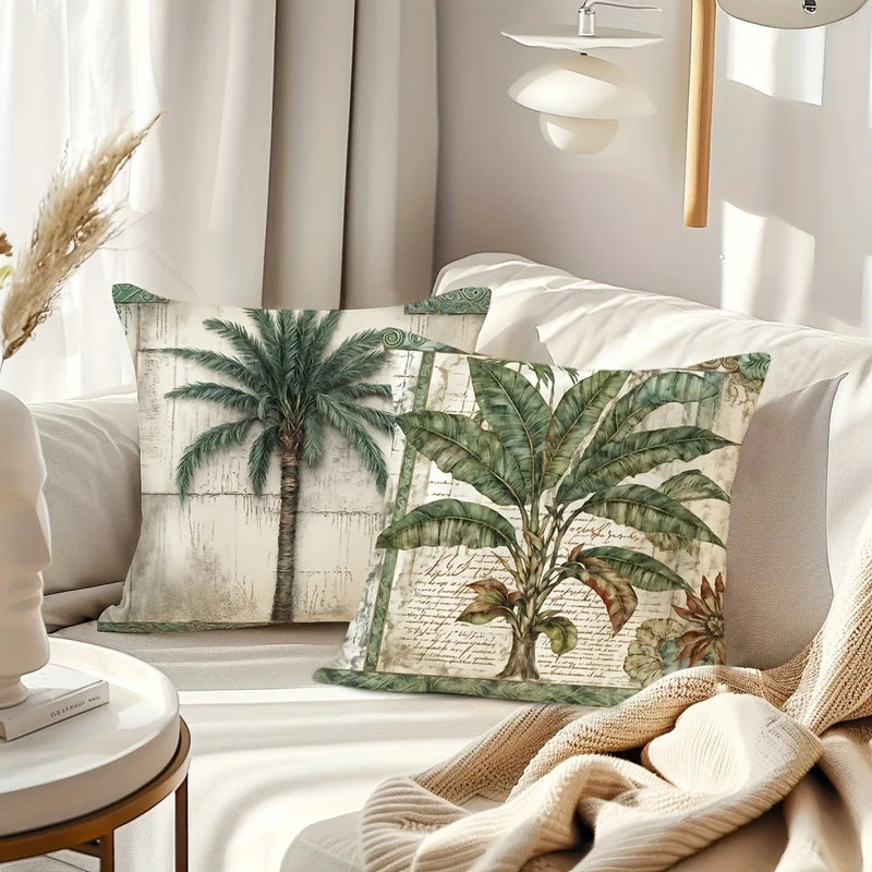 Axyaa Retro Tropical Plant Leaf Tree Print Pillowcase for Home Room Decoration