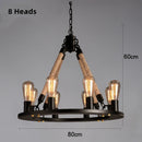 Axyaa Hemp Rope Chandelier: American Country Style Antique Black Wrought Iron Lighting