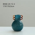Axyaa Elegant Two-Tone Magnetic Clay Vase with Double Ear Design and Colorful Floral Pattern