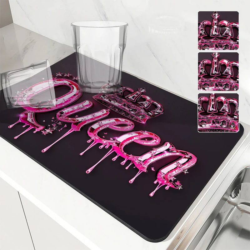 Axyaa Queen's Crown Kitchen Absorbent Mat - Antiskid & Quick Draining Dish Drying Mat