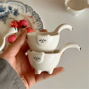 Axyaa Cat-Shaped Coffee Cup Set: Small Milk Cup, Ceramic Saccharin Bowl, 20ml Ingredient Plate