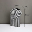 Axyaa Striped Resin Vase: Abstract, Black & White Geometric Home Decor, Terrarium, Crafts
