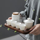 Axya Chinese Jade Ceramic Travel Kung Fu Tea Set with Teapot, Teacups & Bowl Cover