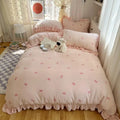 Axyaa Bow Lace Milk Fleece 4-Piece Set Coral Fleece Winter Bedding