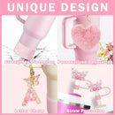 Axyaa 9-Piece Accessory Set for Stanley Cup: Butterfly Straw, Cover, Cap, Boot, Charm, Initials