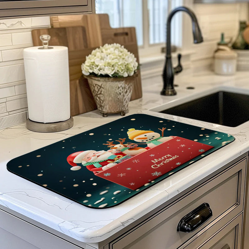 Axyaa Christmas Kitchen Drain Pads Tableware Mat Set