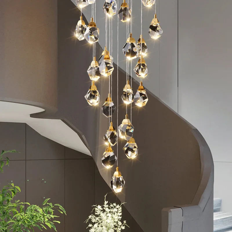 Diamond Crystal Axyaa Ceiling Chandelier: Elegant LED Spiral Pendant Light for Home Decor