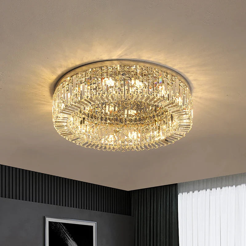 Axyaa Modern Gold Crystal LED Chandelier for Living Room Decor and Lighting