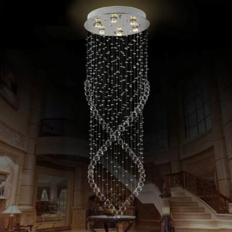 Axyaa Crystal Chandelier for Villa Hall - Modern LED Stairway Fixture