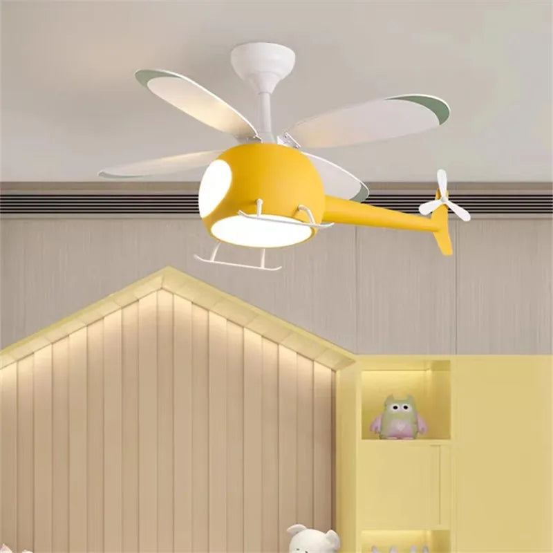Axyaa Nordic Helicopter Ceiling Fan Chandelier: Creative Cartoon Baby Room Decorlamp