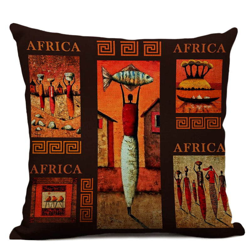 Axyaa African Dancer Linen Cushion Cover in Exotic Style Art Impression