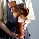 Axyaa Wood Kitchen Utensil Set - Skimmer Spoons, Salad Scoop, Non-Stick Colander