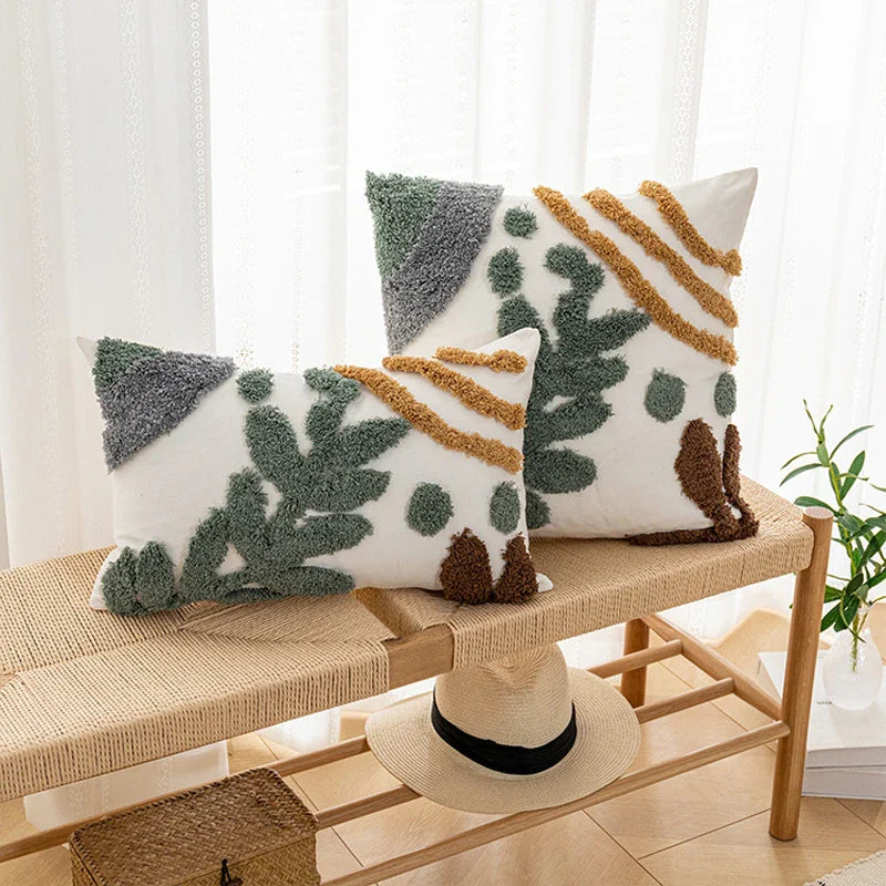 Axyaa Tufted Leaf Plush Cushion Cover for Living Room Sofa