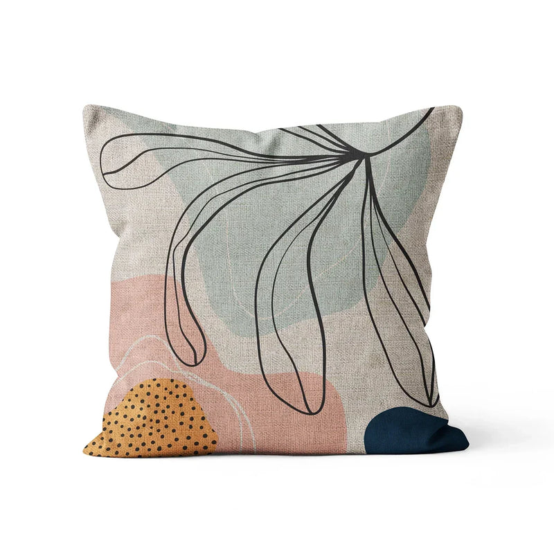 Axyaa Beige Linen Flower Cushion Cover 45x45cm Home Decor Pillow Case