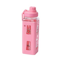 Axyaa Square Plastic Water Bottle with Straw, Leak Proof Sports Cup, 600ML Large Capacity