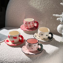 Axyaa 10oz Korean Style Ceramic Coffee Mug with Saucer Hand Painted Tea Cup Set