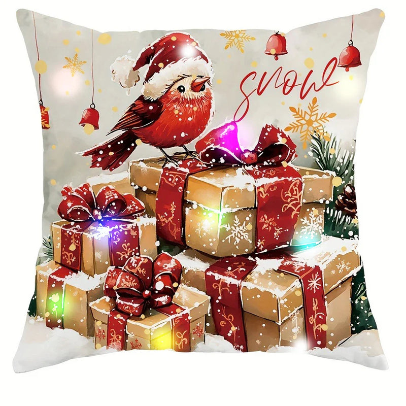 Axyaa LED Santa Snowman Bird Pattern Pillowcase for Christmas Home Decoration