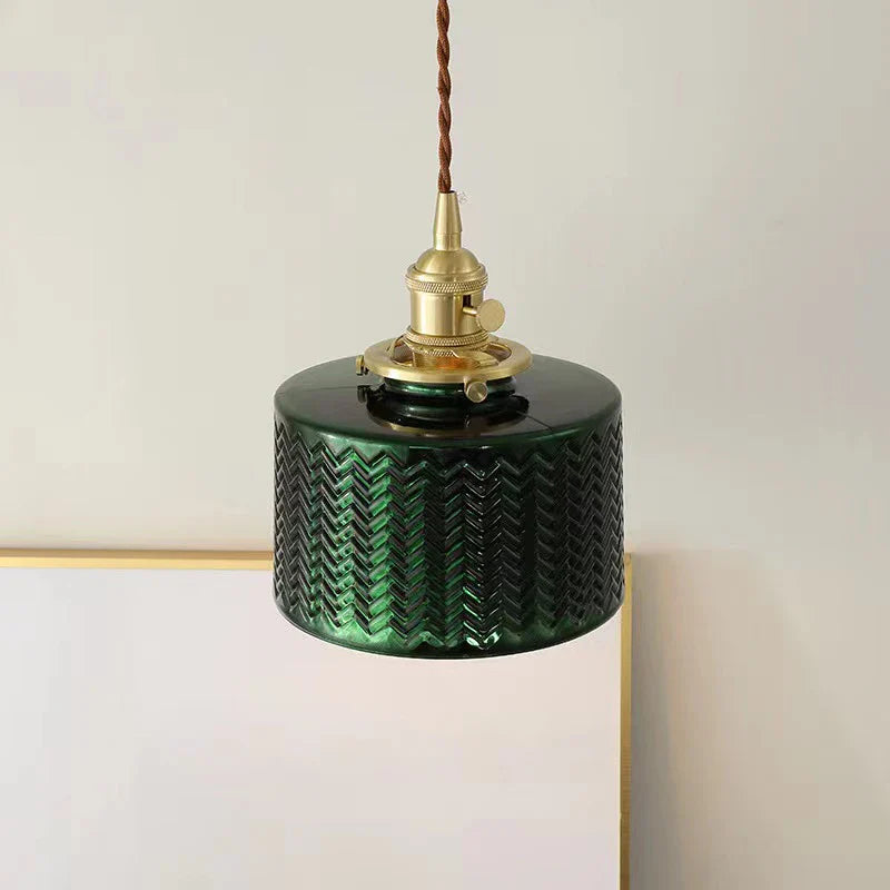 Axyaa Nordic Copper Glass LED Pendant Light - E27 Green/Clear Indoor Hanging Lamp for Dining & Bedroom