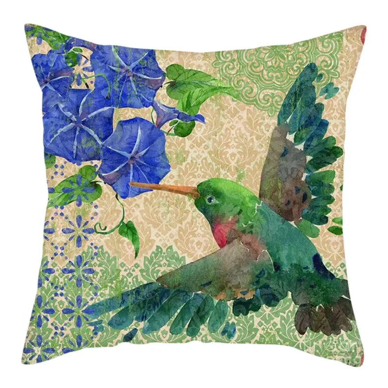 Blue Bird Print Cushion Cover by Axyaa - Home Decor Pillow Case for Sofa Bed