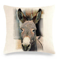 Axyaa Donkey Print Cushion Cover 45x45cm Cute Animals Linen Pillowcase for Home Decor