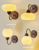 Axyaa Neoclassical Wood Wall Sconce with High CRI Japanese Glass Bedside Lamp