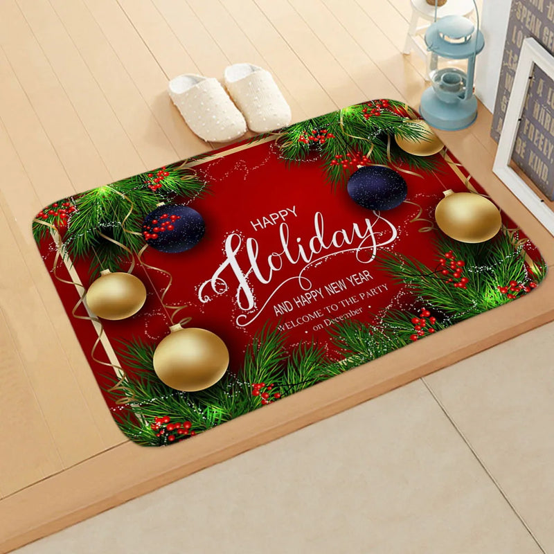 Axyaa Christmas Santa Elk Door Mat - Home Kitchen Bathroom Non-Slip Carpet
