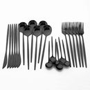 Axyaa Black Stainless Steel Cutlery Set for Dinner Kitchen, 24Pcs Flatware Set