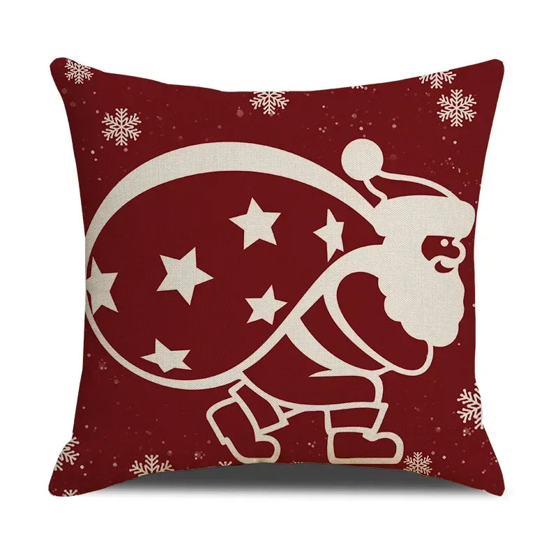 Axyaa Christmas Linen Print Throw Pillow Cover for Home Sofa, Living Room and Bedroom