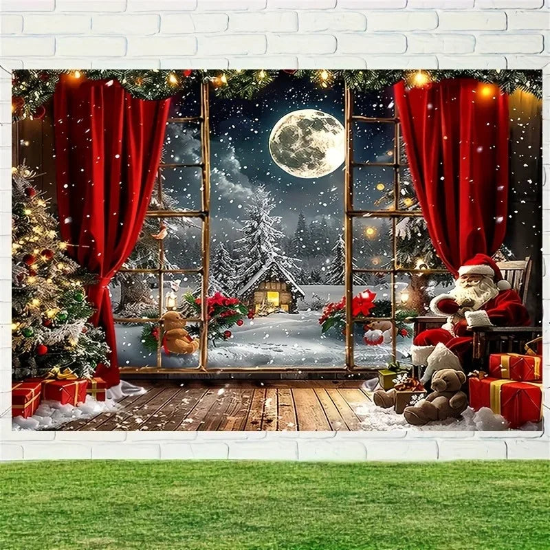 Axyaa Winter Night Santa Claus Tapestry Home Decoration
