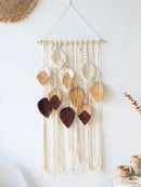 Axyaa Multicolor Leaves Macrame Tapestry with Wooden Beads Wall Hanging