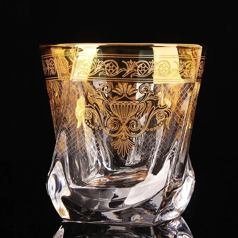 Axya Palace Crystal Glass Beer Mug with Gold Line - Large Juice Whiskey Wine Cup