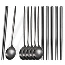 Axyaa Black Stainless Steel Cutlery Set with Korean Chopsticks & Dinner Spoons