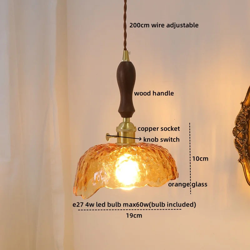 Axyaa Amber Glass Pendant Lamps Copper Modern Hanging Lights Fixtures