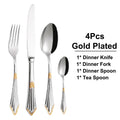 Axyaa Gold Plated Stainless Steel Cutlery Set - Knife Fork Spoon Flatware Mirror Dinnerware