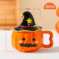 Axyaa Funny Pumpkin Ceramic Coffee Cup with Lid for Halloween Gift