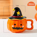 Axyaa Funny Pumpkin Ceramic Coffee Cup with Lid for Halloween Gift