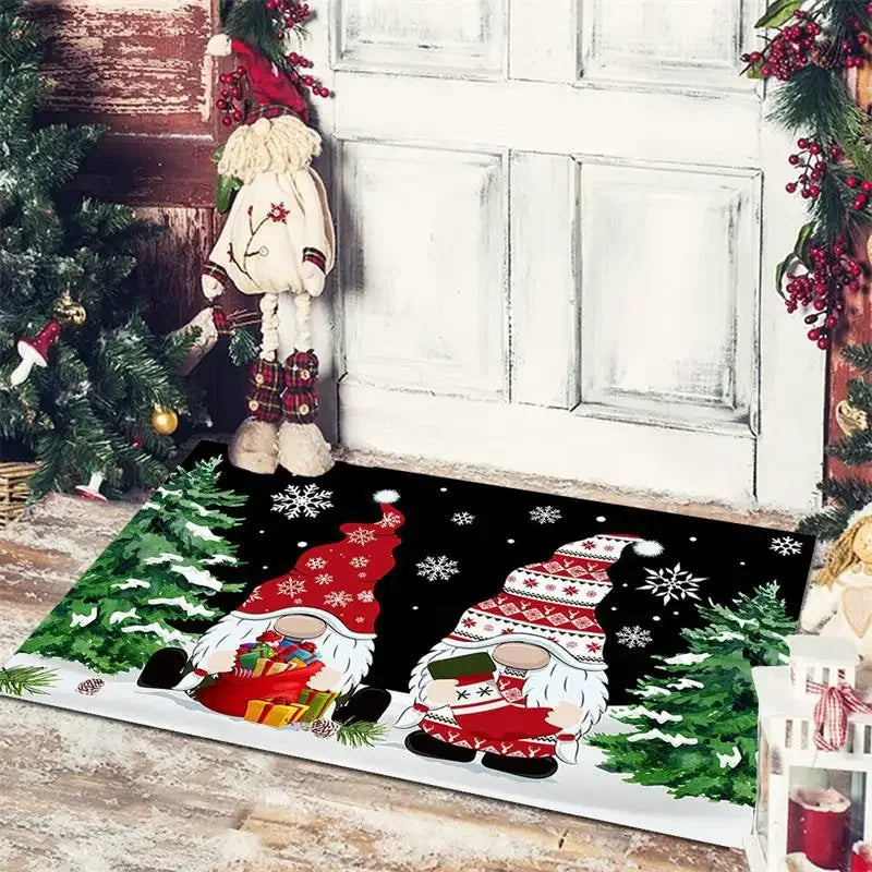 Axyaa Christmas Home Decoration Door Mat with Santa Snowman Tree Print