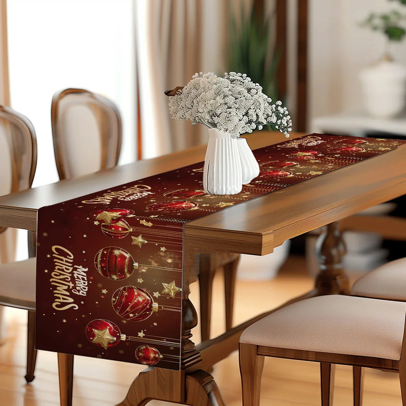 Axyaa Christmas Table Runner Decor - Balls and Stars Design