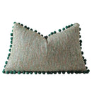 Axyaa Boho Green Velvet Pompom Throw Pillow Covers - Decorative Cushion Cases