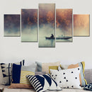 Axyaa Landscape Lake Boat Mist Morning Fisherman Fall Forest Canvas Wall Art