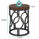 Axyaa Industrial Round End Table with Metal Frame: Small Bedside Nightstand for Living Room