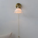 Axyaa Modern White Glass Copper Wall Sconce, Pull Chain Switch Stair Light