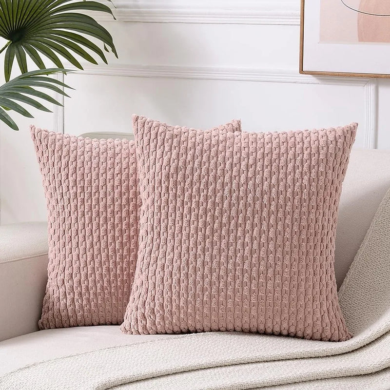 Axyaa Soft Corduroy Striped Pillow Covers 18x18 Inch Square Cushion Covers