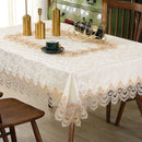 Axyaa White Floral Lace Embroidery Tablecloth - Waterproof Rectangle Table Cover