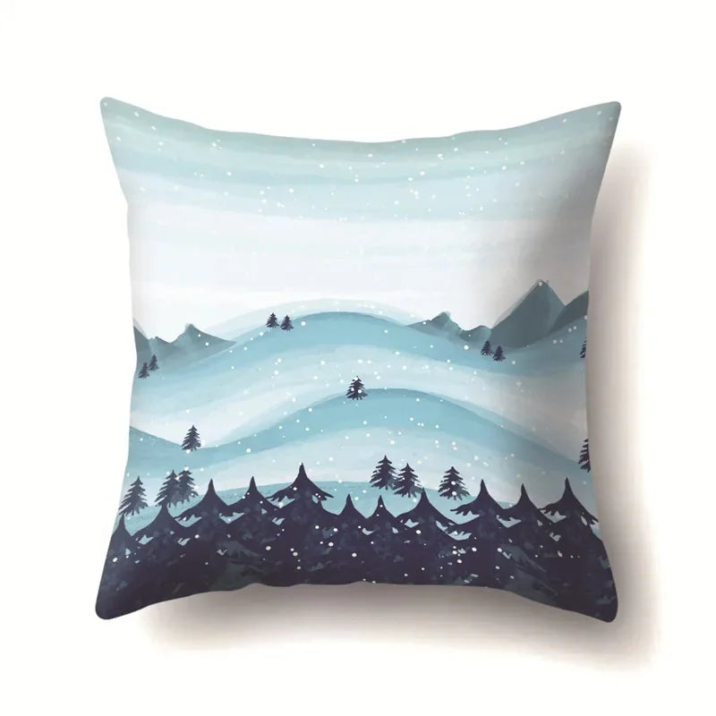 Axyaa Winter Snow Scene Print Pillow Cover 45X45CM