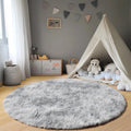 Axyaa Soft Shaggy Round Area Rug for Living Room Kids Bedroom Gray