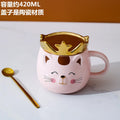 Axyaa Crown Cat Ceramic Mug with Lid Spoon - Cute Cartoon Coffee Cup