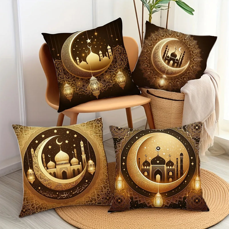 Axyaa Golden Crescent Castle Mandala Pillowcase - Elegant Ramadan Home Decor